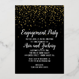 Gold Confetti über Black Engagement Party Gold Folieneinladung