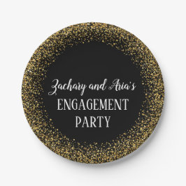 Gold Confetti über Black Engagement Party Pappteller