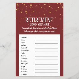 Gold Confetti über Burgundy Rentirement Word Scram Flyer