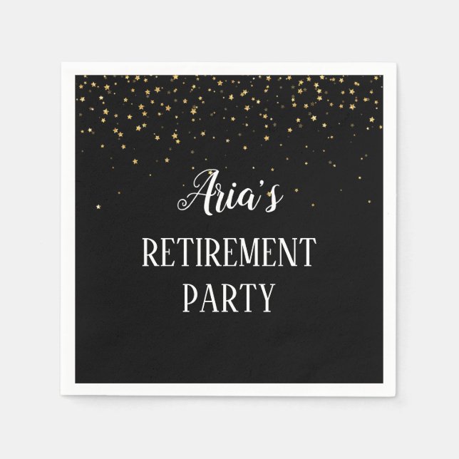 Gold Confetti über das Black Retirement Party Napk Serviette (Vorderseite)