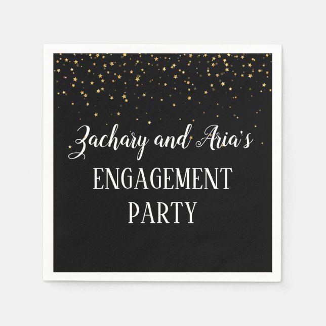 Gold Confetti über die Black Engagement Party Napk Serviette (Vorderseite)