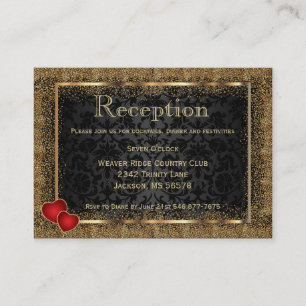 Gold Confetti und Black Damask - Empfang Begleitkarte