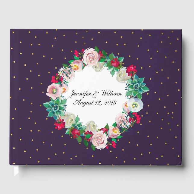 Gold Confetti und Blume Wedding Gästebuch (Vorderseite)