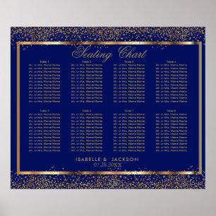 Gold Confetti und Dunkelblau - 8 Sitzkarten Poster