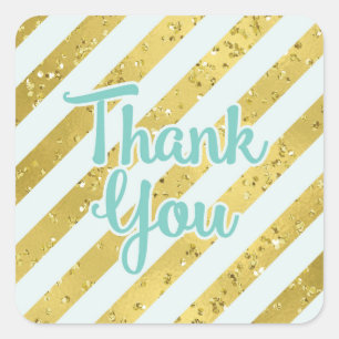Gold Confetti und Foil mit Aquamarinem Streifen Vi Quadratischer Aufkleber