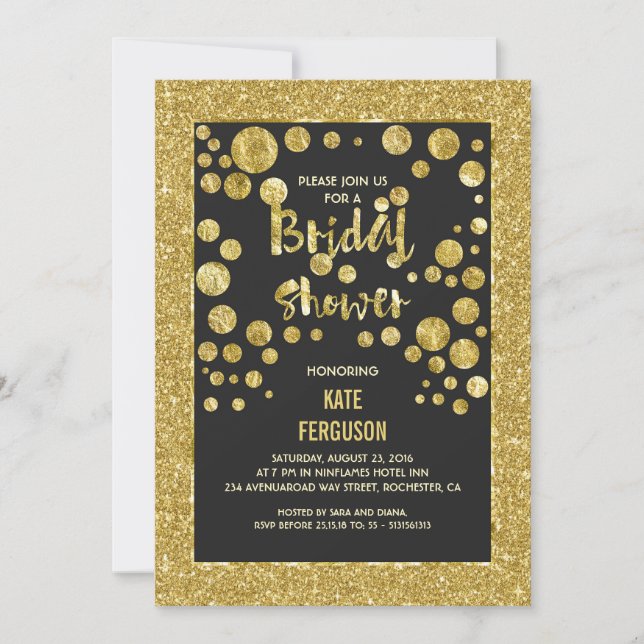 Gold Confetti und Glitzer Chic Brautparty Einladung (Vorderseite)