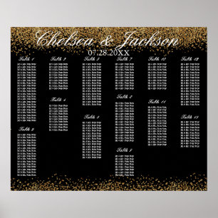Gold Confetti und Schwarz - 13 Seating Chart Poster