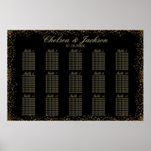 Gold Confetti und Schwarz - 15 Sitzkarten Poster
