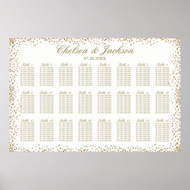 Gold Confetti und Weiß - 24 Seating Chart Poster (Vorne)