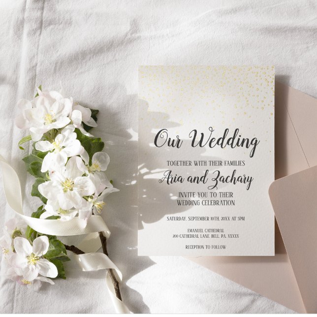 Gold Confetti Unsere Hochzeit Folieneinladung (Von Creator hochgeladen)