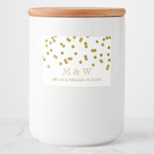 Gold Confetti Wedding Custom Monogram Label Lebensmitteletikett