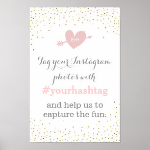 Gold Confetti Wedding Fotos Hashtag Sign Poster