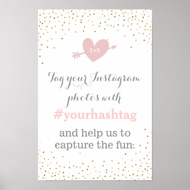 Gold Confetti Wedding Fotos Hashtag Sign Poster (Vorne)