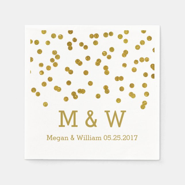 Gold Confetti Wedding Monogram Serviette (Vorderseite)