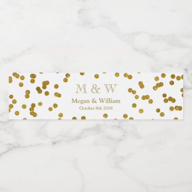 Gold Confetti Wedding Monogram Water Flasche Label (Einzelnes Label)