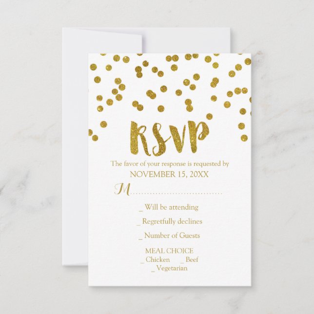 Gold Confetti Wedding RSVP Cards (Vorderseite)
