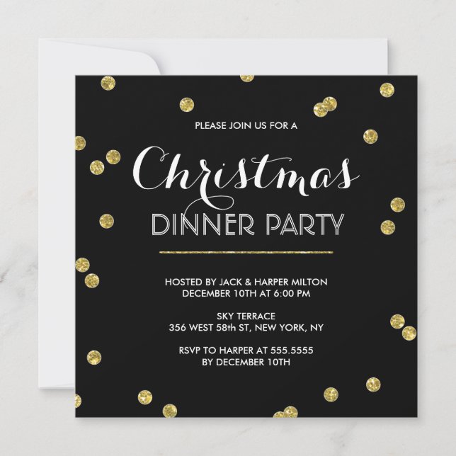 Gold Confetti Weihnachtsgeschenk Party (Custom Col Einladung (Vorderseite)