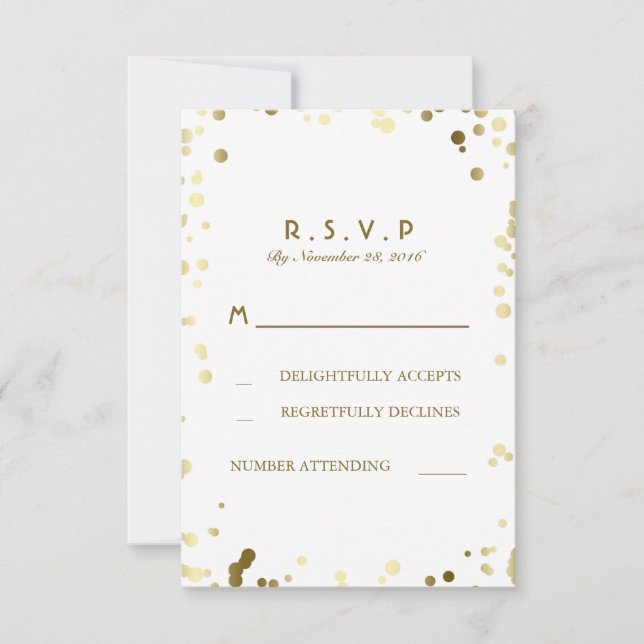 Gold Confetti White Elegante Wedding RSVP Cards (Vorderseite)