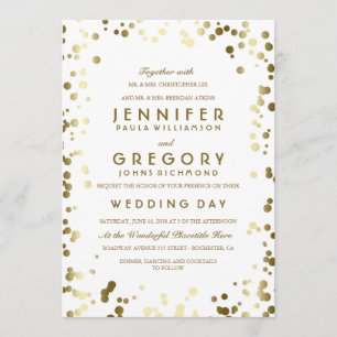Gold Confetti White Moderne und Elegante Hochzeit Einladung
