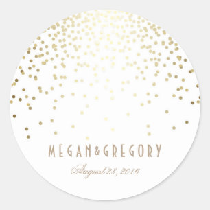 Gold Confetti White Wedding Runder Aufkleber