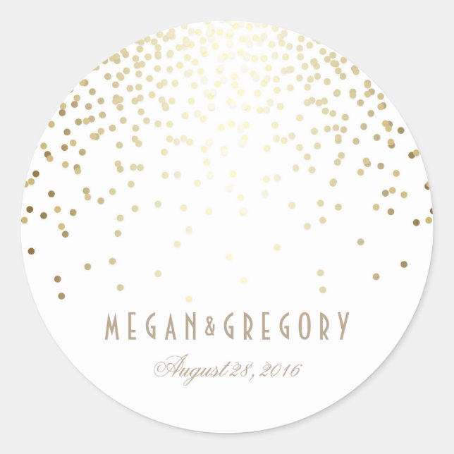 Gold Confetti White Wedding Runder Aufkleber (Vorderseite)