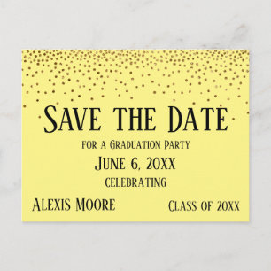 Gold Confetti Yellow Abschluss Save the Date Postkarte
