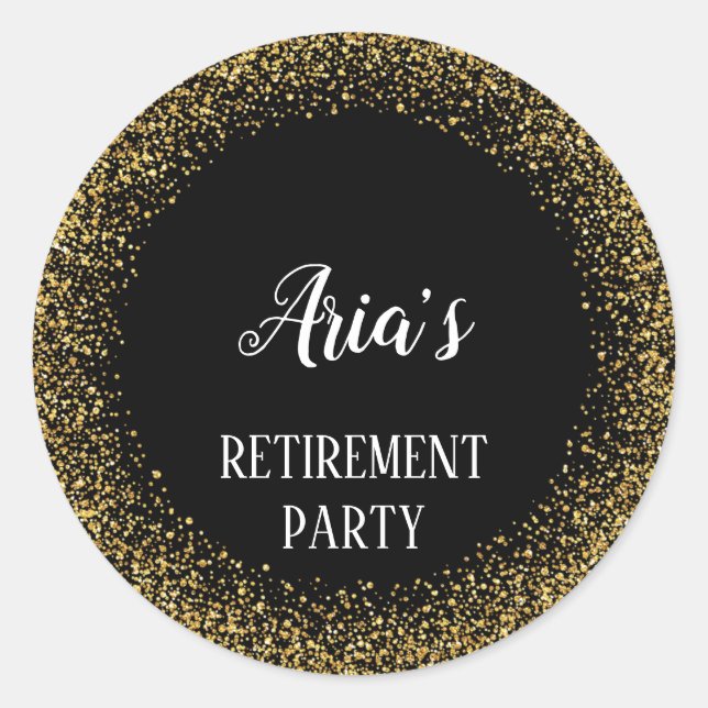 Gold Confetti zu Black Rtirement-Umschlag Aufklebe Runder Aufkleber (Vorderseite)