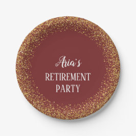 Gold Confetti zu Tellern des Burgund-Renten-Party Pappteller