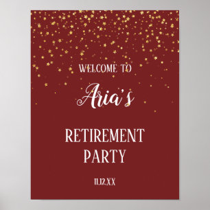 Gold Confetti zum Burgund-Rente-Party Willkommen Poster