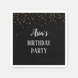 Gold Confetti zur Black Birthday Party Napkins Serviette