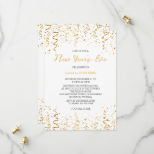 Gold Conffeti Weiß Elegant Neujahr Einladung