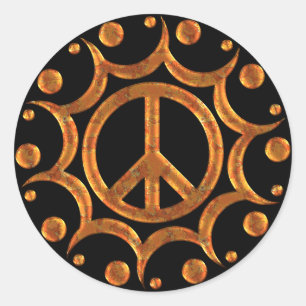 GOLD & COPPER PEACE SIGN SUN RUNDER AUFKLEBER