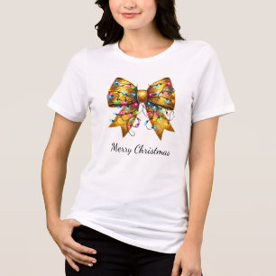 Gold Coquette Christmas Lights Bow Tri-Blend Shirt