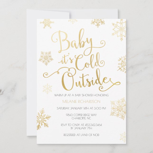Gold & Coral Baby es ist kalt Außendusche einladen Einladung (Vorderseite)