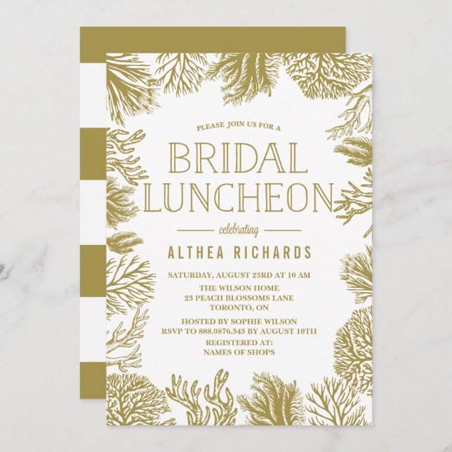 Gold Corals Frame Bridal Luncheon Einladung (Vorne/Hinten)