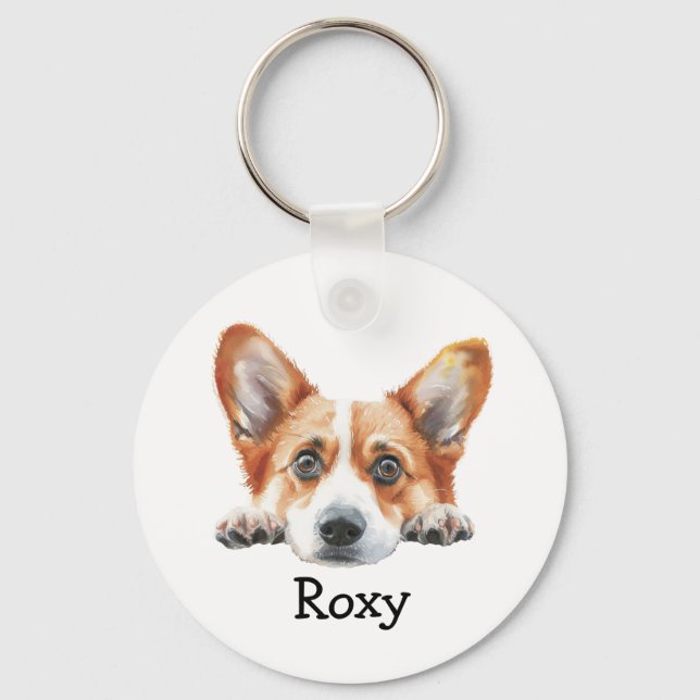 Gold Corgi Personalisiert Theme Schlüsselanhänger (Vorderseite)