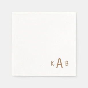 Gold Corner Monogram Wedding White Cocktail Serviette