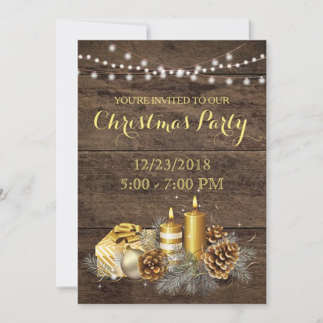 Gold Country Rustic Christmas Party Invitation (Devant)