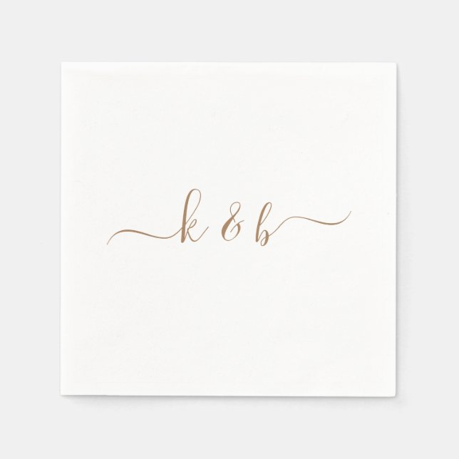 Gold Couple Initials Skript in White Swash Serviette (Vorderseite)