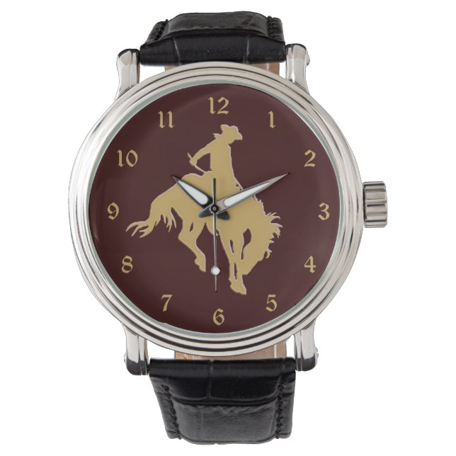 Gold Cowboy Bucking Horse Armbanduhr (Vorderseite)