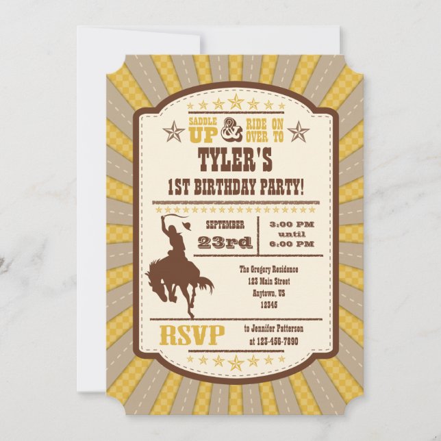 Gold Cowboy Rodeo Anniversaire Fête Invitation (Devant)