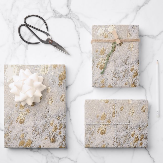 Gold Cowhide Print Metallic Geschenkpapier Set (Vorderseite)