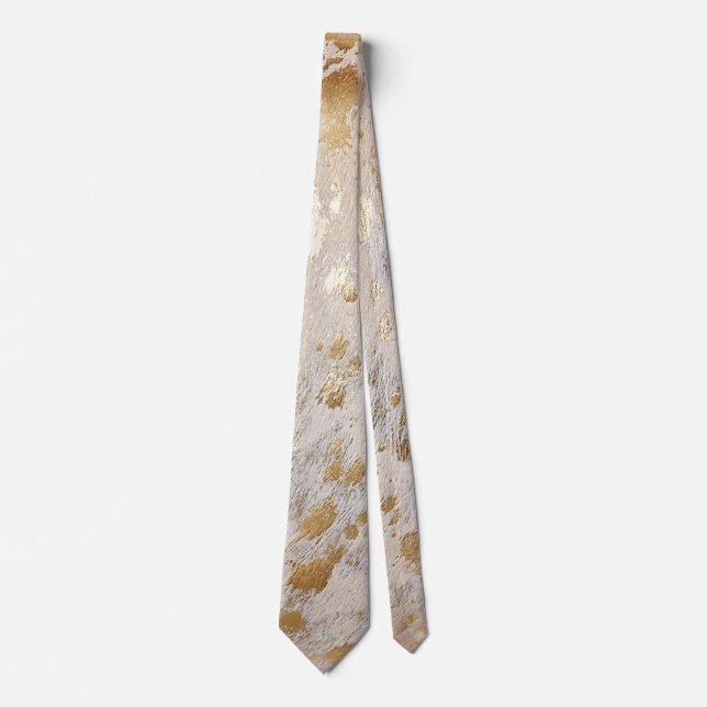Gold Cowhide Print Metallic Krawatte (Vorderseite)