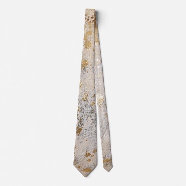 Gold Cowhide Print Metallic Krawatte (Vorderseite)