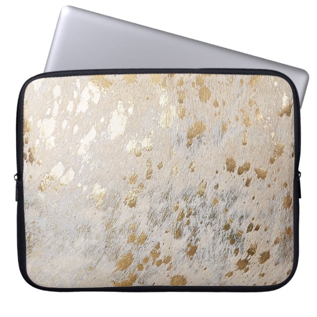 Gold Cowhide Print Metallic Laptop Sleeve (Vorderseite)