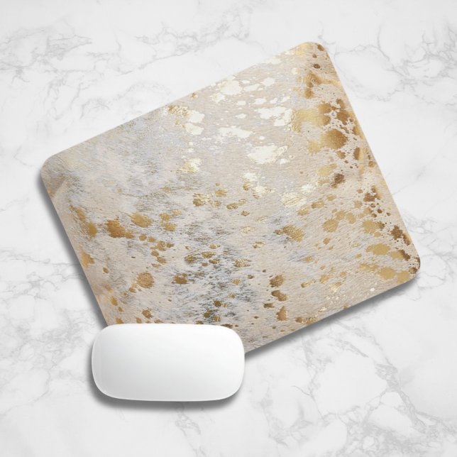 Gold Cowhide Print Metallic Mouse Pad Mousepad (gold hide cow skin Gold Cowhide Print Metallic Mouse Pad)