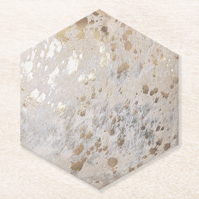 Gold Cowhide Print Metallic Untersetzer (Vorderseite)