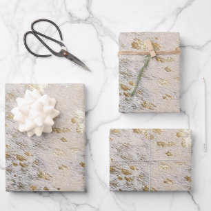 Gold Cowhide Print Metallic Western Weihnachten Geschenkpapier Set