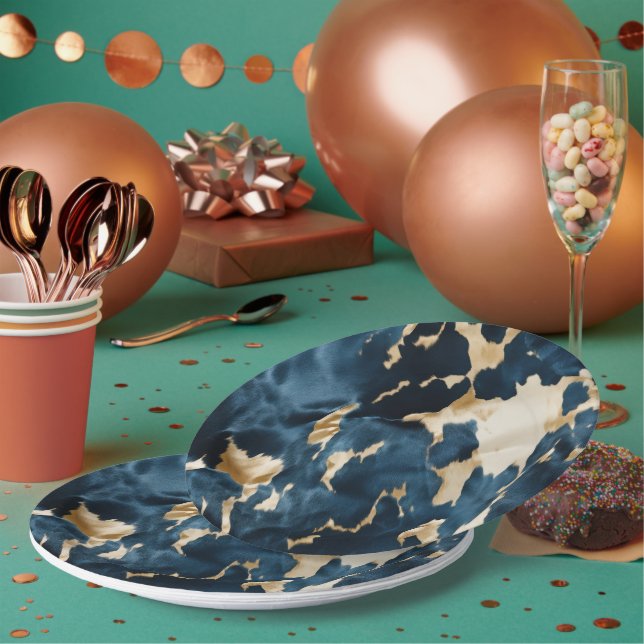 Gold Cream Blue Cowhide Pappteller (Multi)