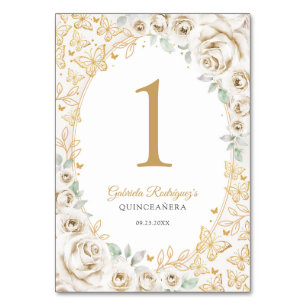 Gold Cream Floral Quinceanera Tischnummer